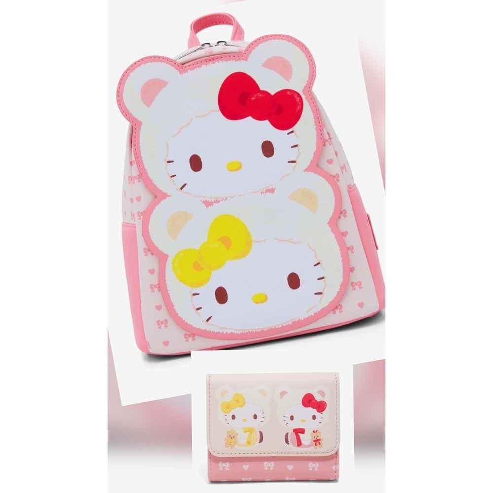 NWT NEW‎ Loungefly Sanrio Hello Kitty & Mimmy Teddy Bear Mini Backpack & Wallet!